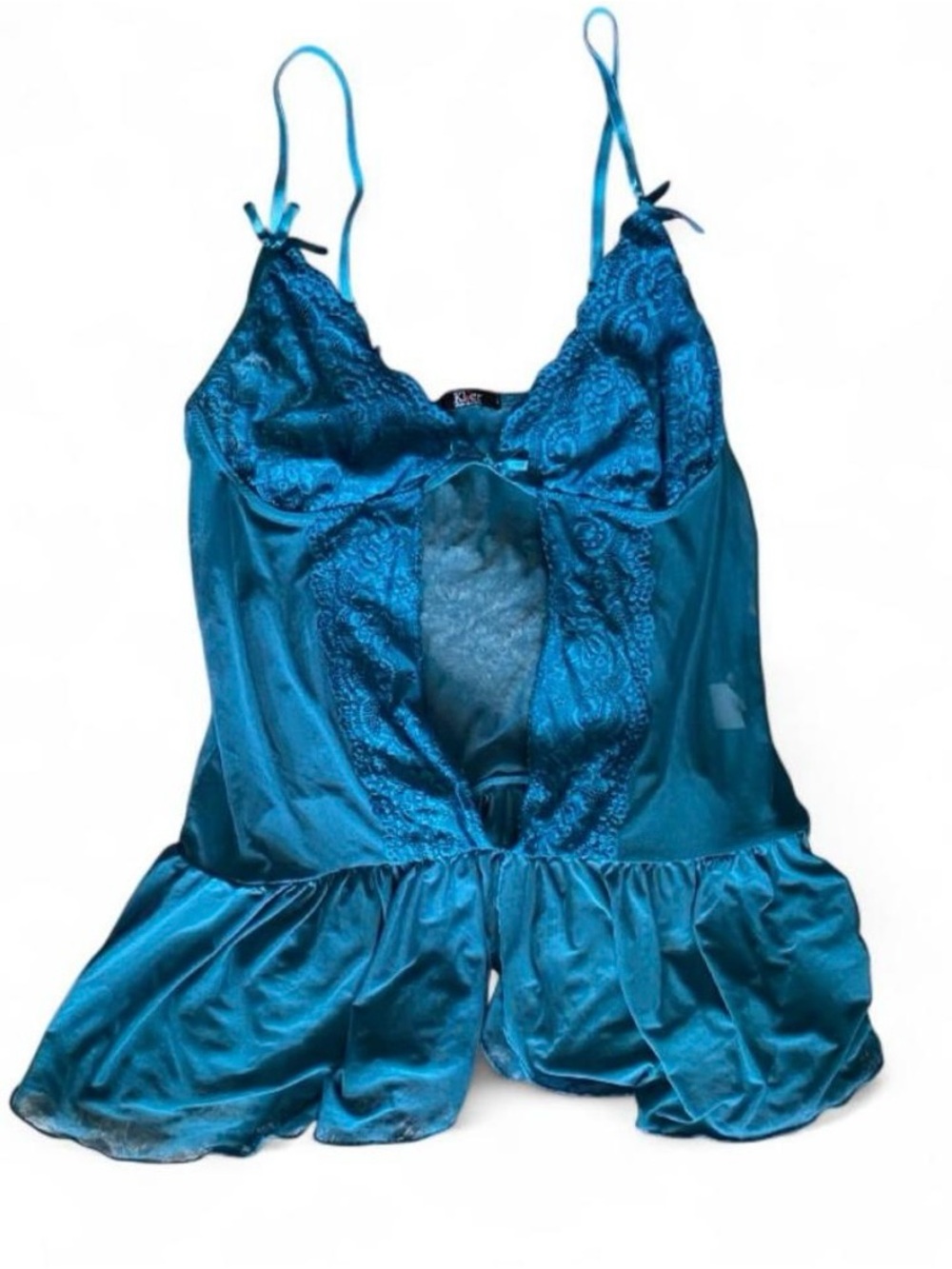 Silky Teal Lace Trim Chemise - Women Intimates